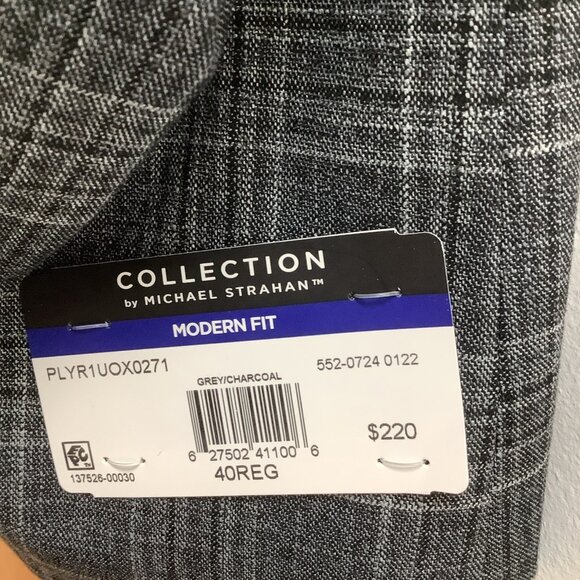 Michael Strahan Size 40 Regular Plaid Modern Fit Stretch Mens Gray Blazer. New - Picture 4 of 12
